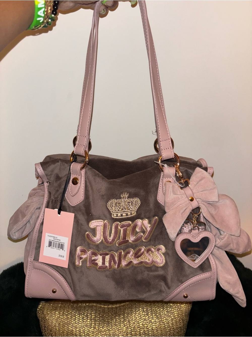 Juicy Couture Pink & Brown 'Juicy Princess' Velvet Shoulder Bag - Picture 2 of 11